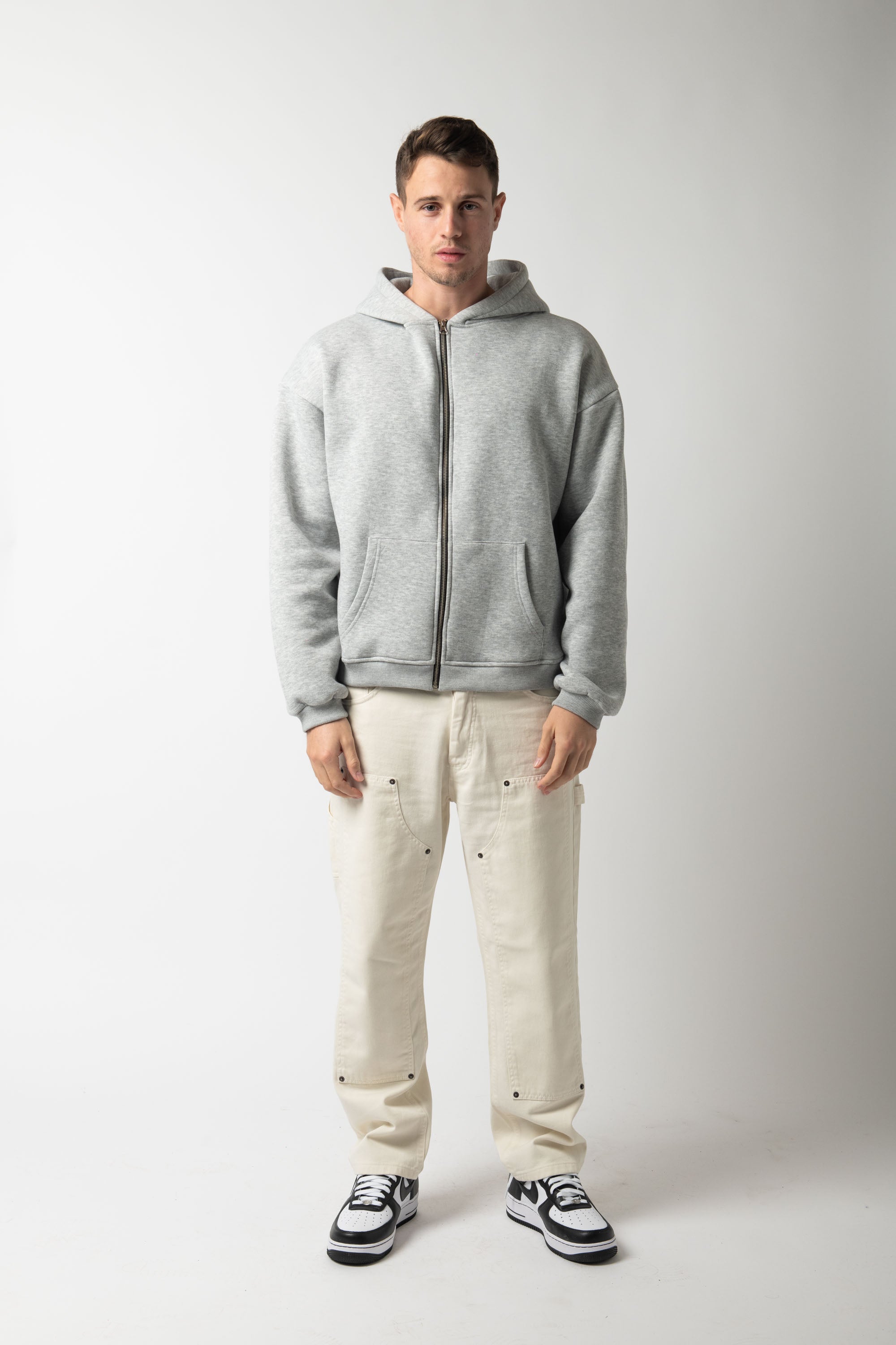 Hoodie Zip Match Grey