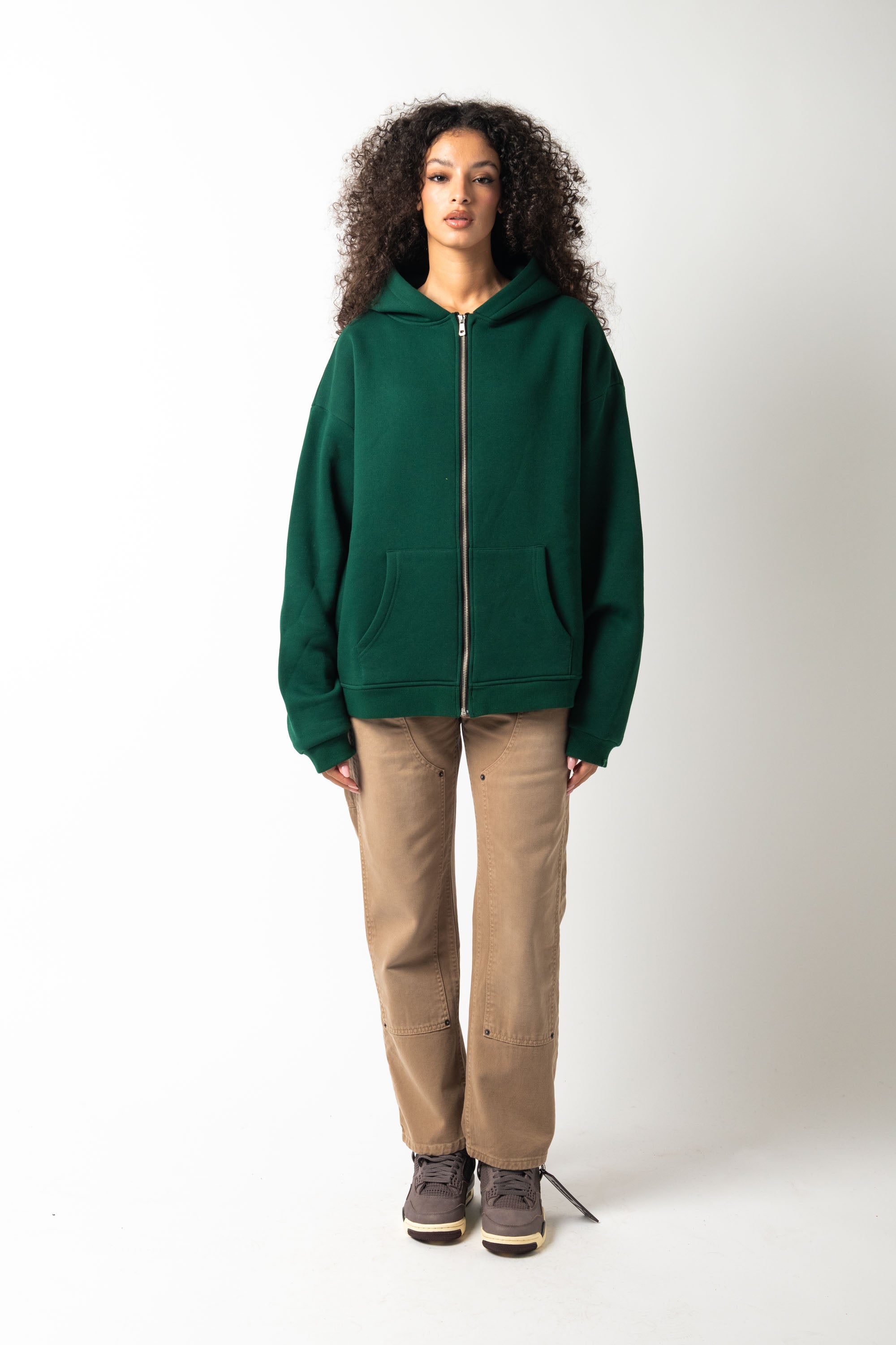 Hoodie Zip Match Green