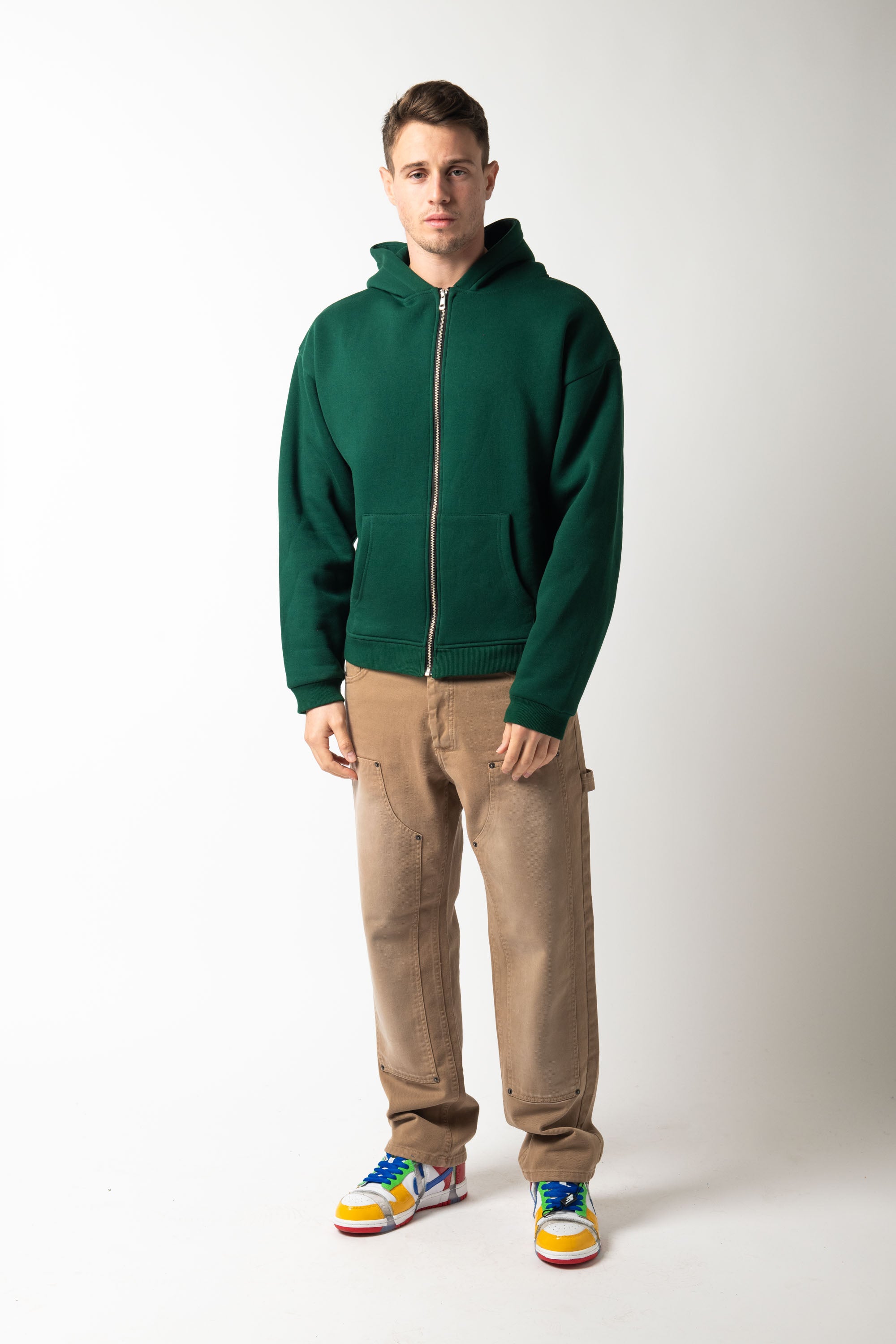 Hoodie Zip Match Green