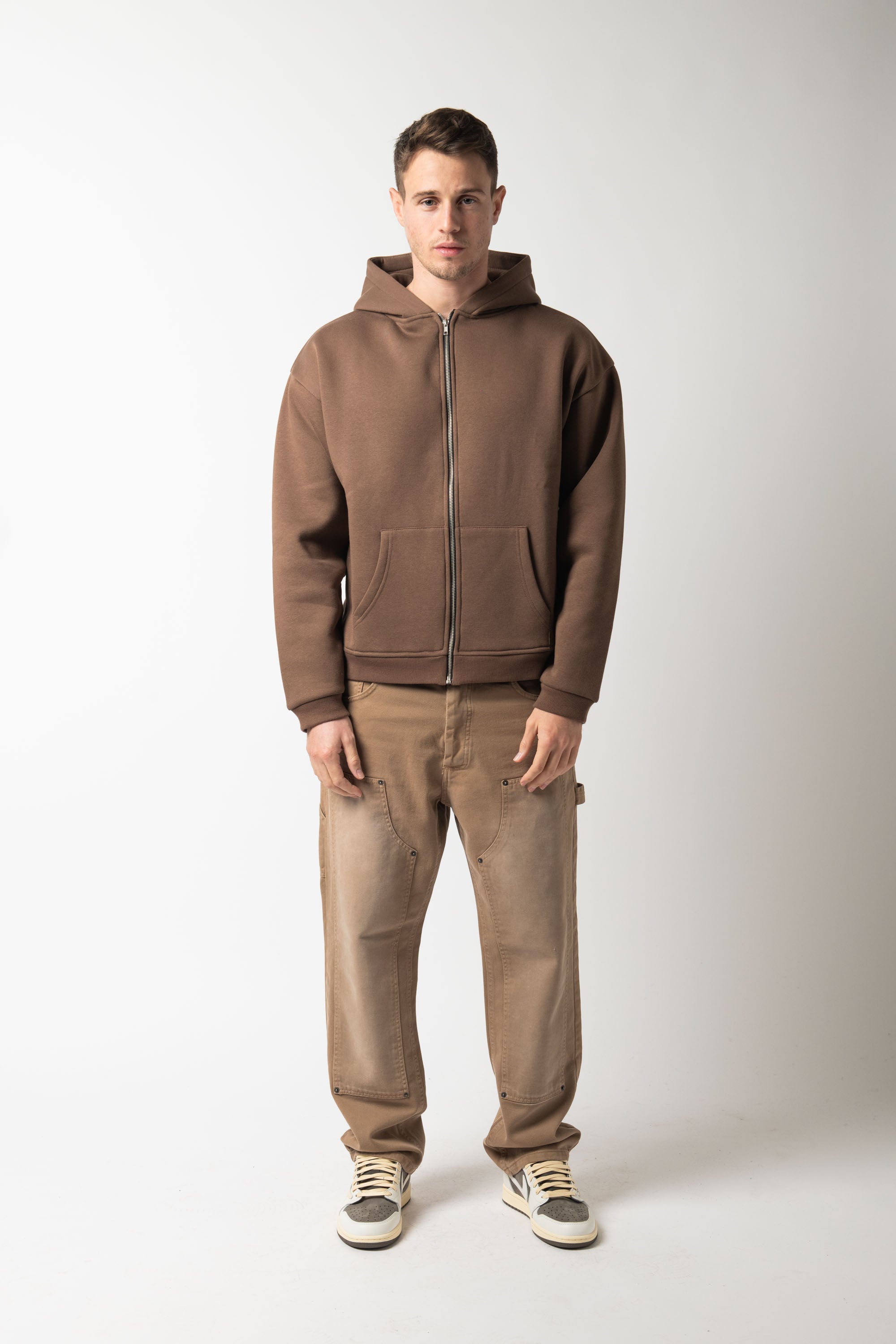 Hoodie Zip Match Brown