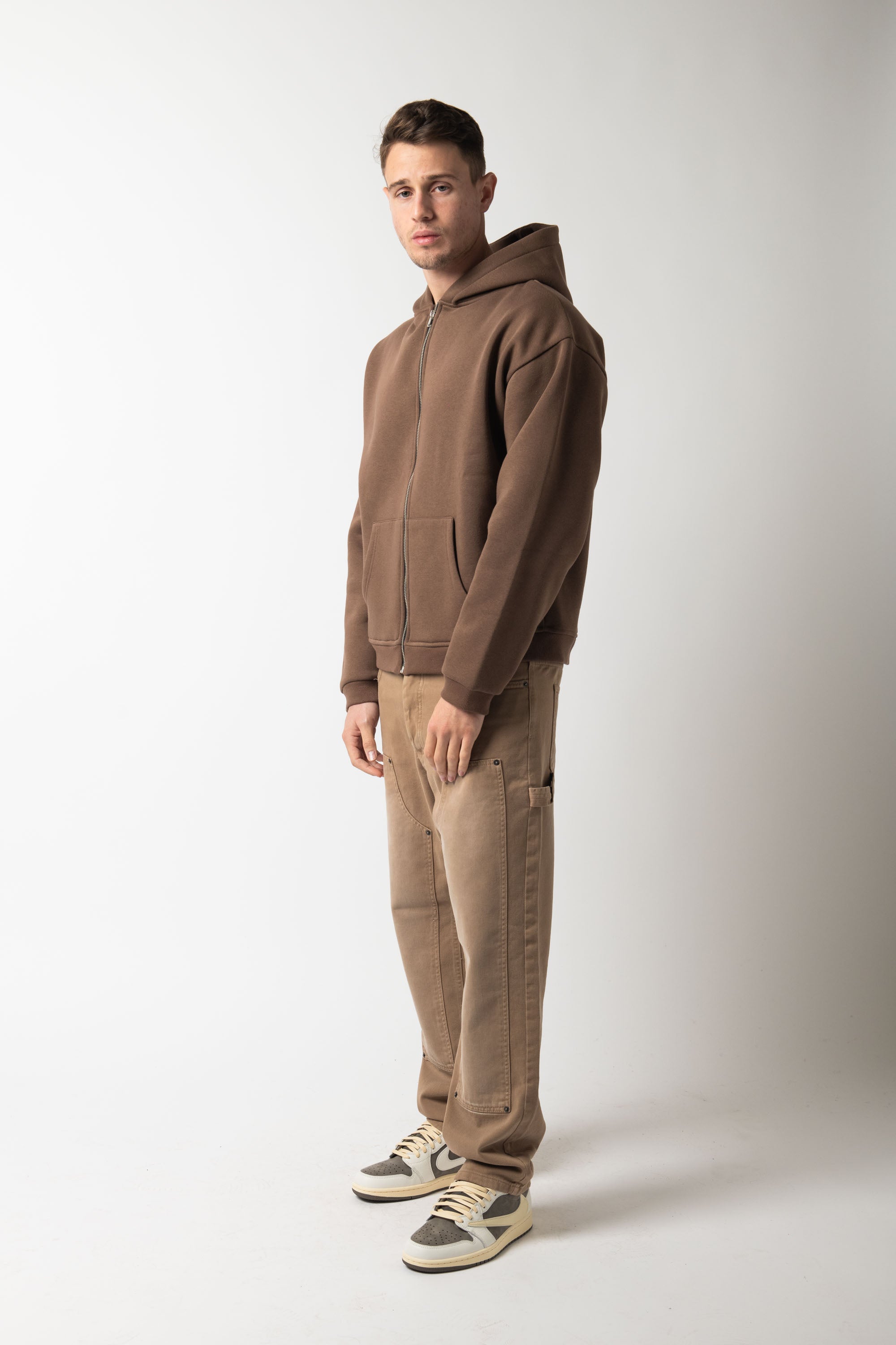 Hoodie Zip Match Brown