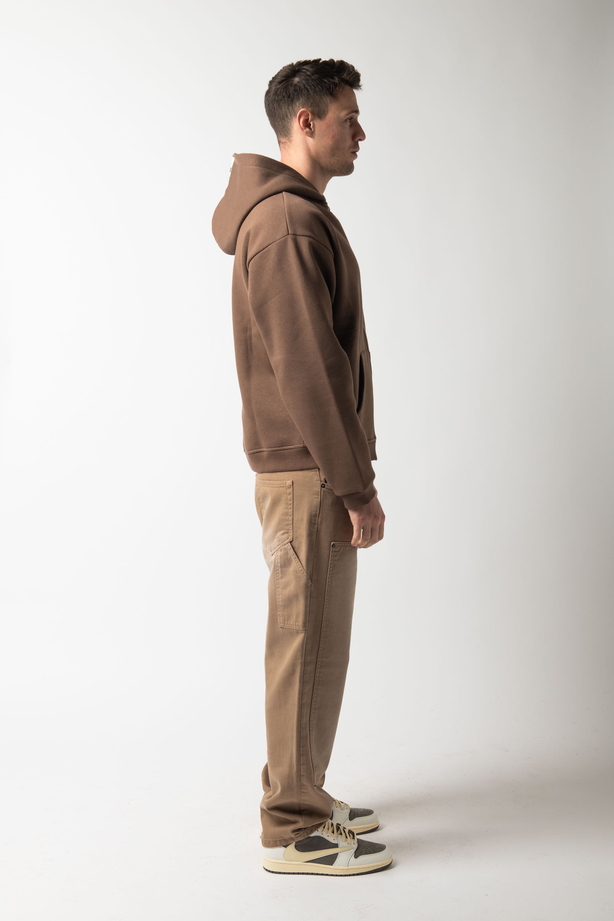 Hoodie Zip Match Brown