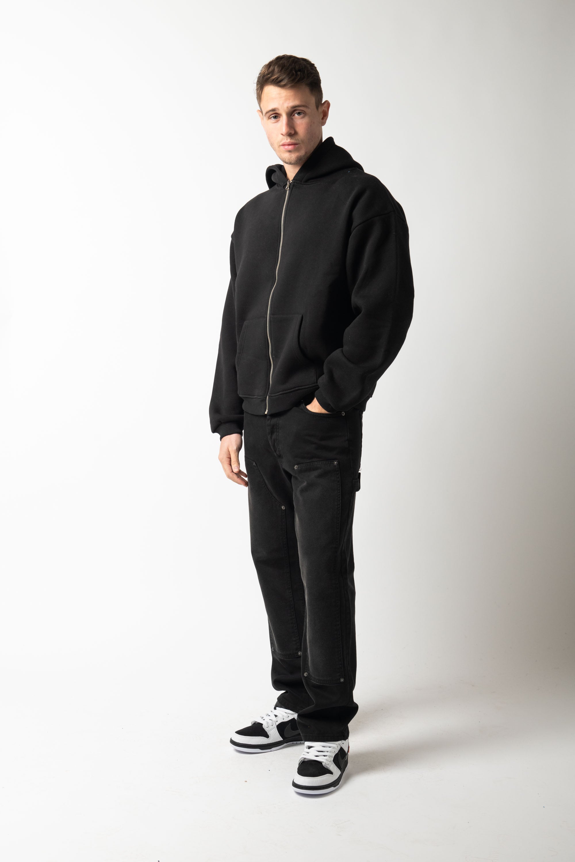 Hoodie Zip Match Black