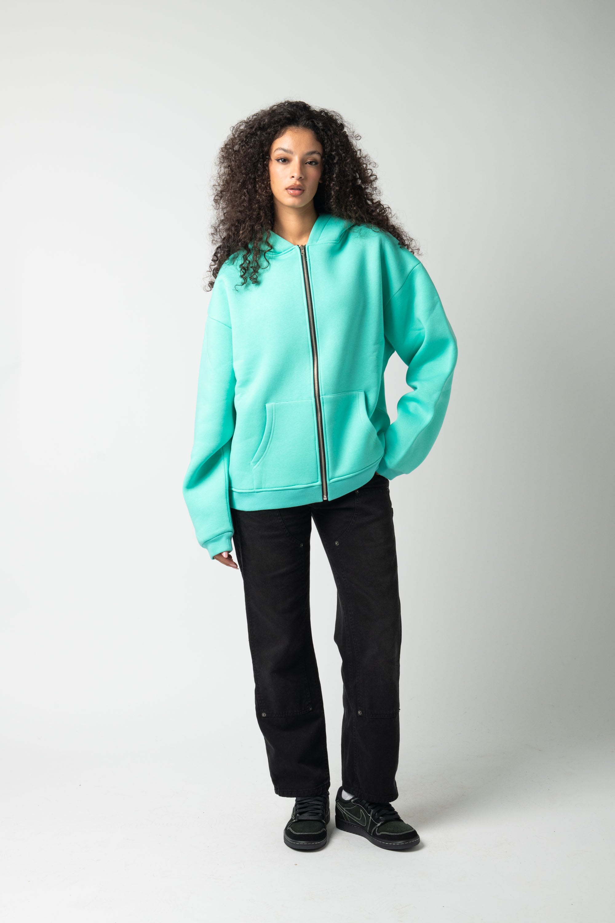 Hoodie Zip Match Turquoise