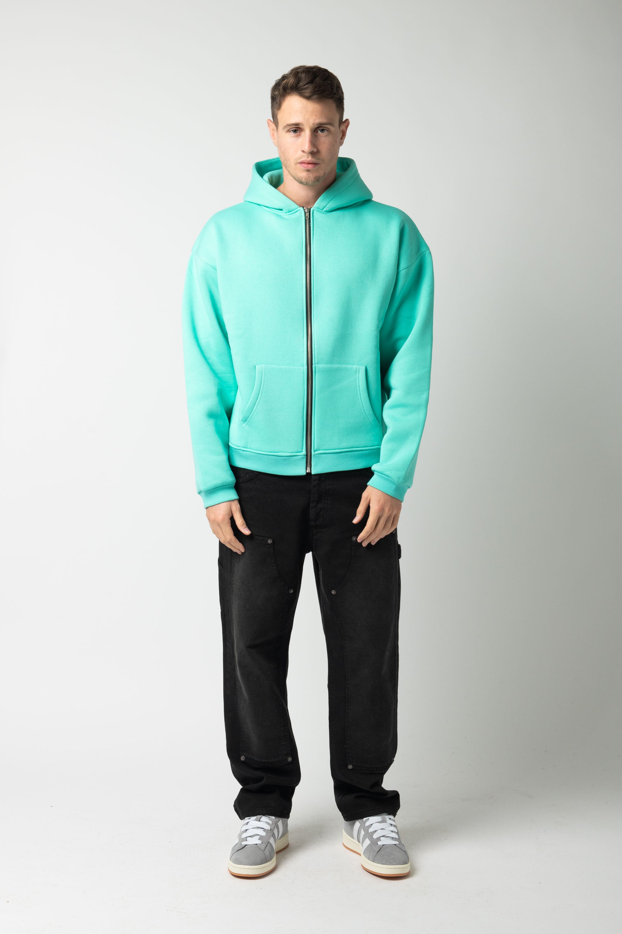 Hoodie Zip Match Turquoise