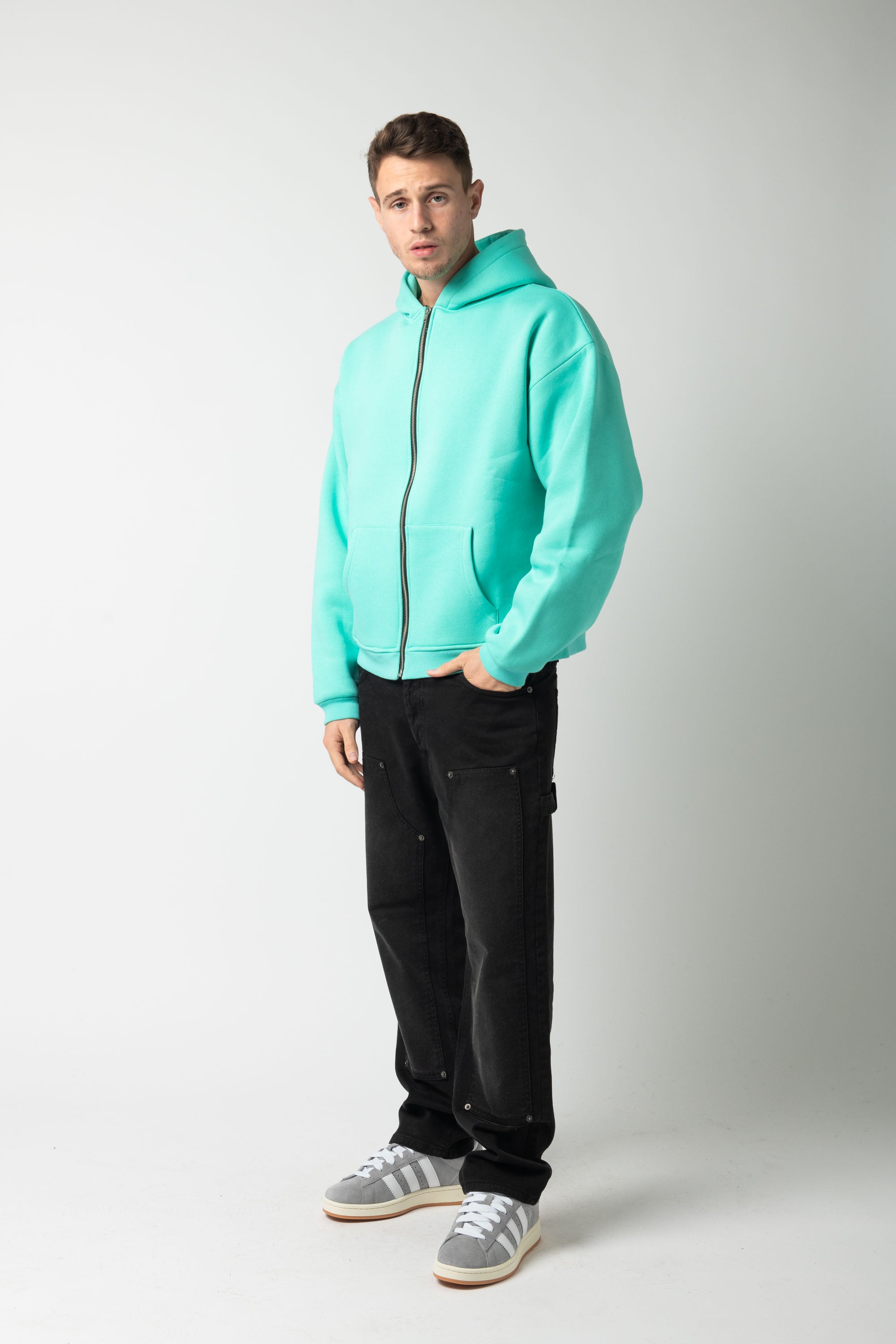 Hoodie Zip Match Turquoise