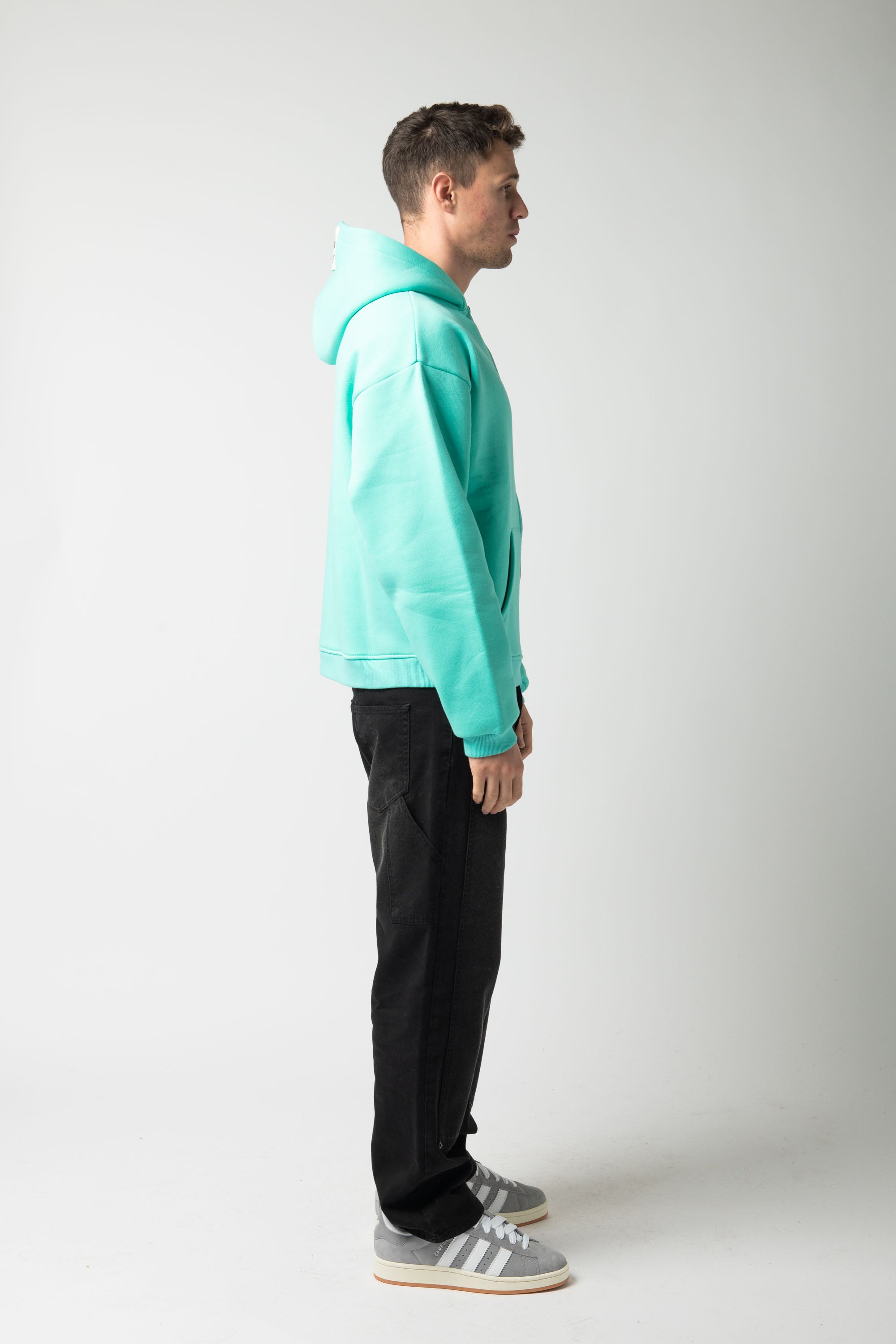 Hoodie Zip Match Turquoise