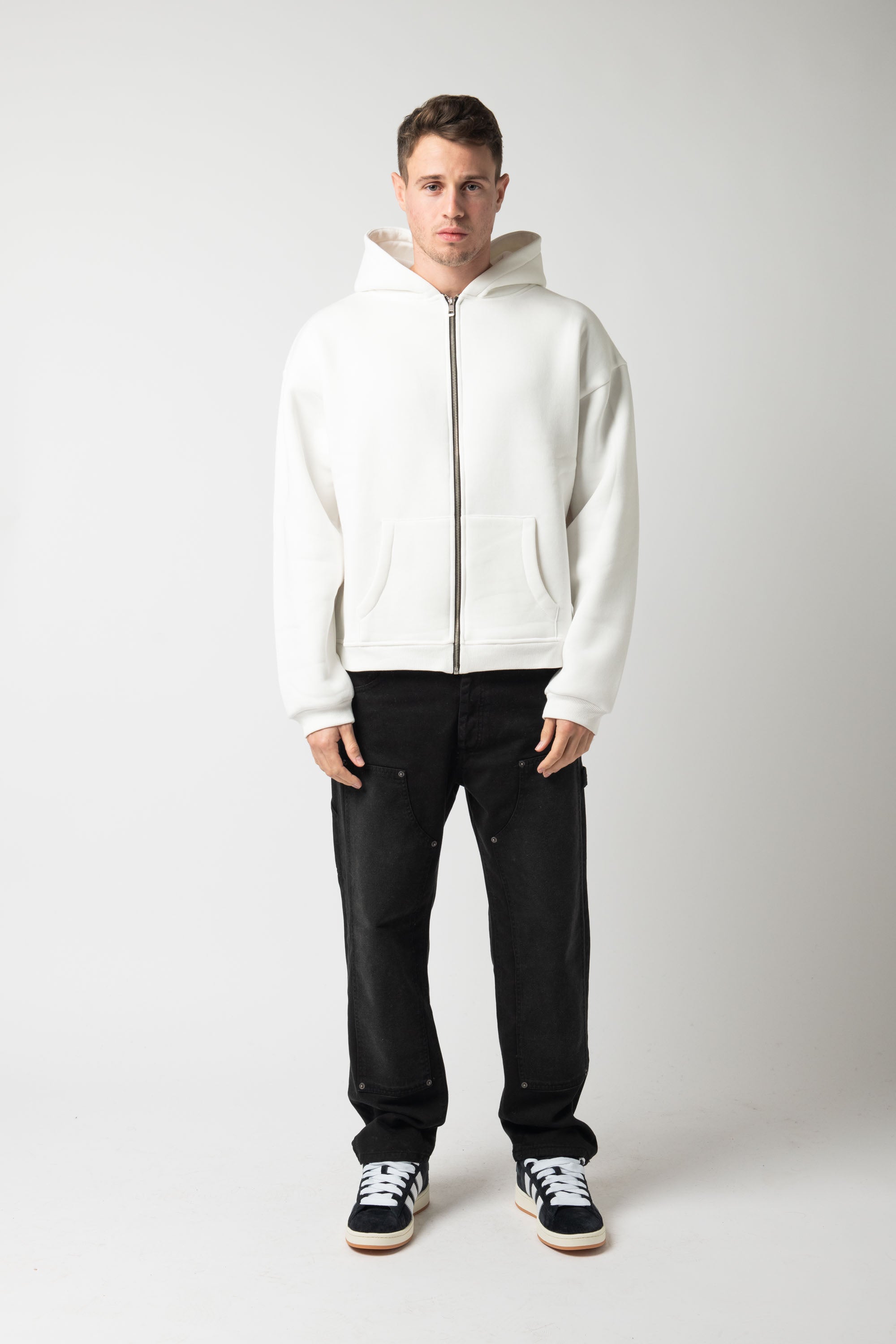 Hoodie Zip Match White