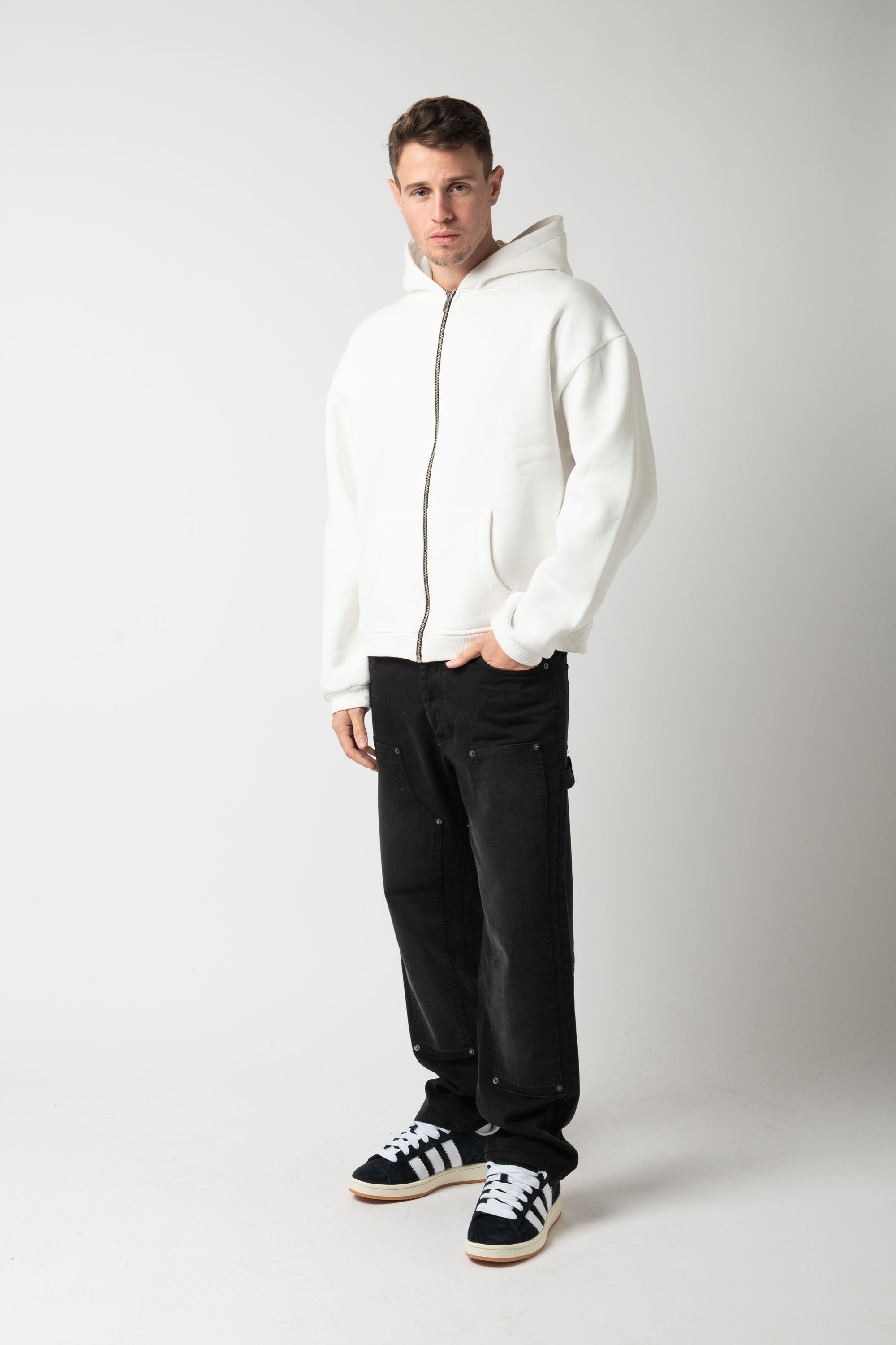 Hoodie Zip Match White